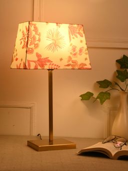 Green Girgit - Golden Polished Metal Lamp with Multi-Color Pink Blooms Shade