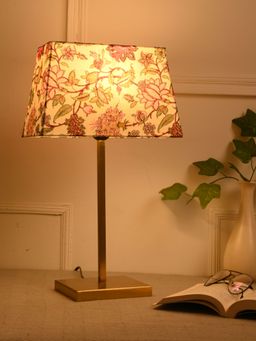 Green Girgit - Golden Polished Metal Lamp with Multi-Color Red Daisy Shade