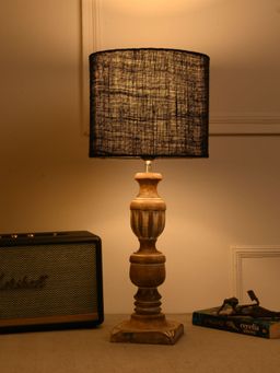 Green Girgit - Roman Wooden Lamp In Twin Color with Jute Black Shade