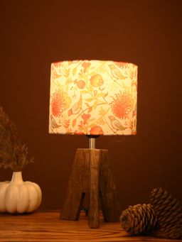 Green Girgit - Wooden Three Leg Small Lamp with Brown Birdy Multi-Color Shade