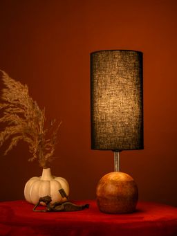 Green Girgit - Wooden Ball Shaped Lamp with Jute Black Cylindrical Shade