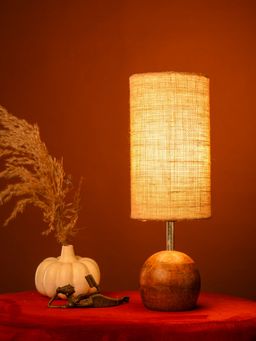 Green Girgit - Wooden Ball Shaped Lamp with Jute Brown Cylindrical Shade