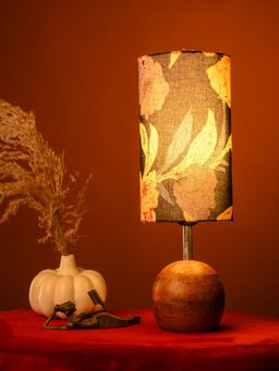 Green Girgit - Wooden Ball Shaped Lamp with Multi-Color Black Cylindrical Shade