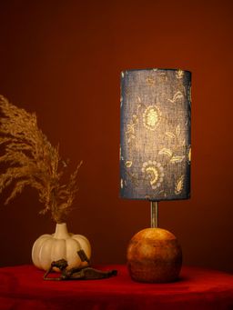 Green Girgit - Wooden Ball Shaped Lamp with Multi-Color Blue Cylindrical Shade