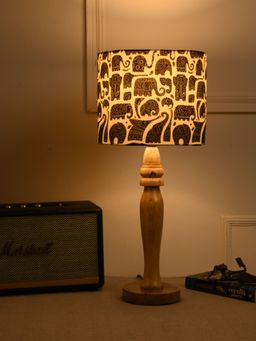 Green Girgit - Wooden Round Lamp with Black Elephant Lamp Shade