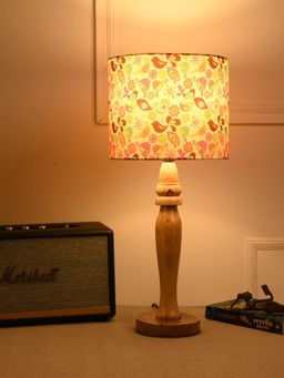 Green Girgit - Wooden Round Lamp with Colorful Bird Lamp Shade