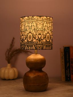 Green Girgit - Double Dome Wooden Lamp with Multi-Color Indian Art Shade