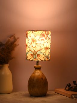 Green Girgit - Wooden Dome Lamp with Blue Flower Shade