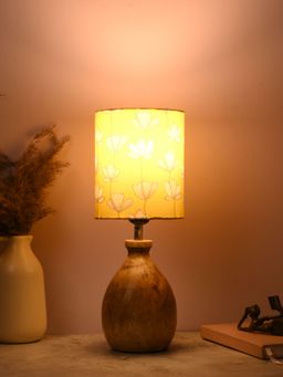 Green Girgit - Wooden Dome Lamp with Mustard Flora Shade