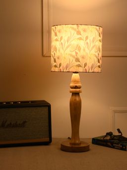 Green Girgit - Wooden Round Lamp with Pink Flower Lamp Shade