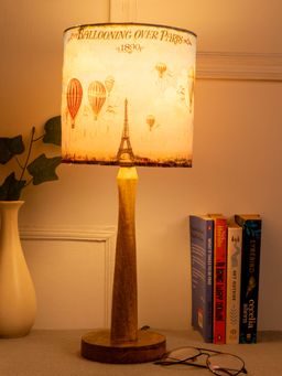 Green Girgit - Wooden Round Lamp with Multi-Color Paris Festival Lamp Shade