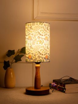 Green Girgit - Wooden Mini Round Lamp with Multi-Color Blooming Floral Lamp Shade