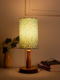 Green Girgit - Wooden Mini Round Lamp with Multi-Color Blue Waves Lamp Shade
