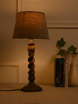 Green Girgit - Wooden Spiral Brown Lamp with Samra Grey Shade