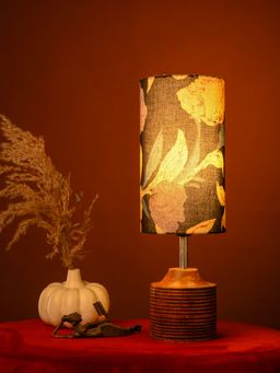 Green Girgit - Brown Stripped Wooden Lamp with Multi-Color Black Shade
