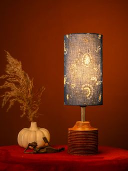 Green Girgit - Brown Stripped Wooden Lamp with Multi-Color Blue Shade