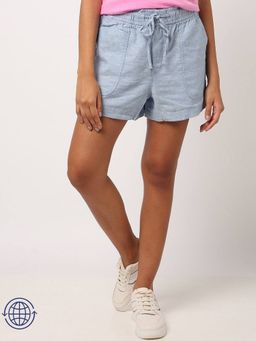 GAP - Women Blue Linen Plain Shorts