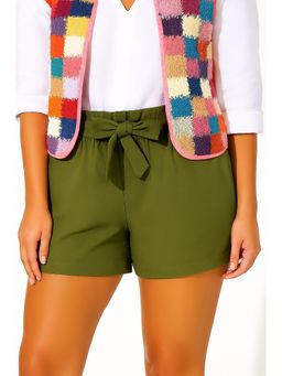 NOBARR - Women High-Waist Viscose Belted Green Shorts