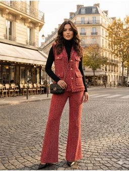 MISS MOSA BY AKANKSHA - Fedora Red Premium Tweed Co-Ord Set