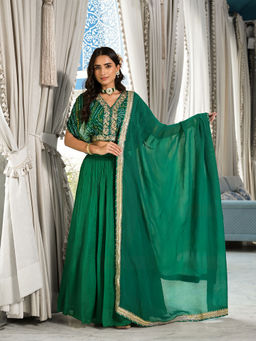 Divena - Green Bandhani Print Chinon Fabric Lehenga With Choli & Dupatta (Set of 3)