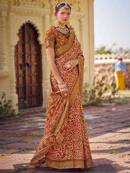 SANSKAR - Mustard Silk Cotton Batik Print Saree with Unstitched Blouse