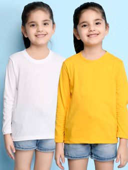 Nusyl - White and Yellow Solid Full Sleeves T-Shirt (Pack Of 2)