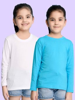 Nusyl - White and Sky Blue Solid Full Sleeves T-Shirt (Pack Of 2)