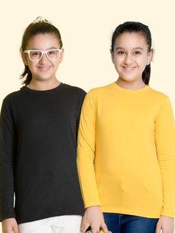 Nusyl - Black and Yellow Solid Full Sleeves T-Shirt (Pack Of 2)