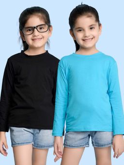Nusyl - Black and Sky Blue Solid Full Sleeves T-Shirt (Pack Of 2)