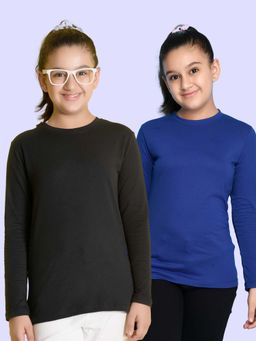 Nusyl - Black and Royal Blue Solid Full Sleeves T-Shirt (Pack Of 2)