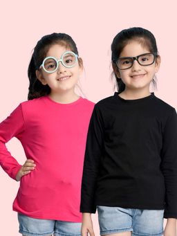 Nusyl - Black and Hot Pink Solid Full Sleeves T-Shirt (Pack Of 2)