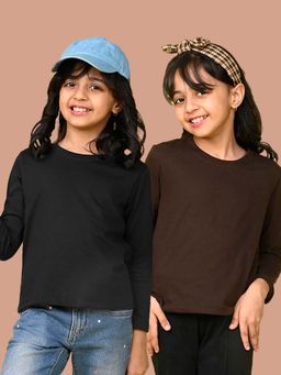 Nusyl - Black and Brown Solid Full Sleeves T-Shirt (Pack Of 2)