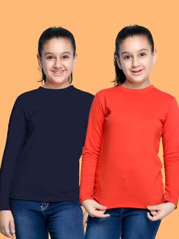 Nusyl - Navy Blue and Red Solid Full Sleeves T-Shirt (Pack Of 2)