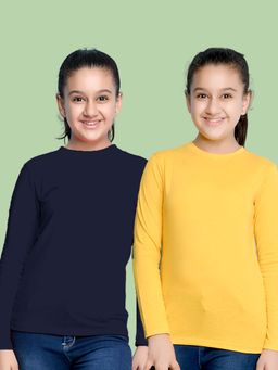 Nusyl - Navy Blue and Yellow Solid Full Sleeves T-Shirt (Pack Of 2)