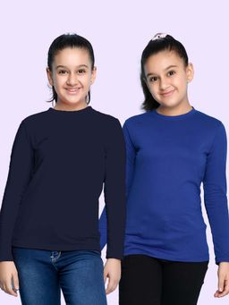 Nusyl - Navy Blue and Royal Blue Solid Full Sleeves T-Shirt (Pack Of 2)
