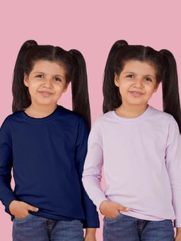 Nusyl - Navy Blue and Lilac Solid Full Sleeves T-Shirt (Pack Of 2)