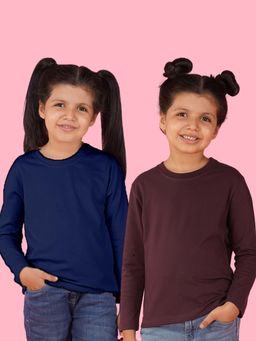 Nusyl - Navy Blue and Wine Solid Full Sleeves T-Shirt (Pack Of 2)