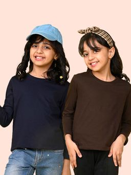 Nusyl - Navy Blue and Brown Solid Full Sleeves T-Shirt (Pack Of 2)