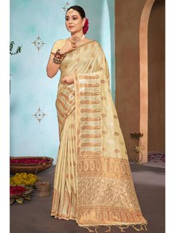 EXCLUSIVA - Off White Banarasi Saree with Unstitched Blouse