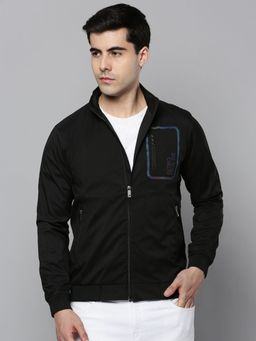SHOWOFF - Mens Stand Collar Black Solid Open Front Jacket