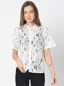 VERO MODA - White Paisley Lace Design Top