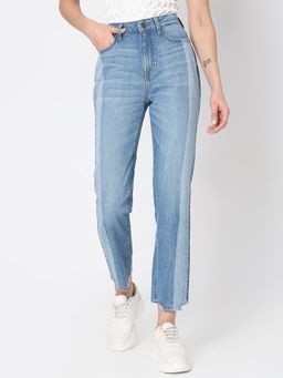 VERO MODA - Light Blue High Rise Two-Toned Straight Jeans