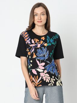 VERO MODA - Black Floral Printed T-Shirt