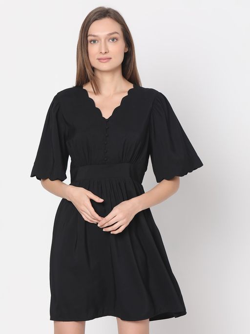 vero moda fit and flare dress Vero Moda Daisy 2/4 Denim Short Sleeve Short Dress Green S Woman