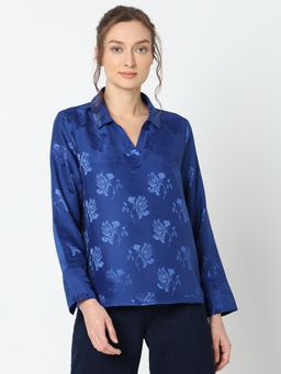 VERO MODA - Blue Rose Print Satin Top