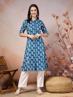Stylum - Women's Floral Printed Rayon A-Line Kurta