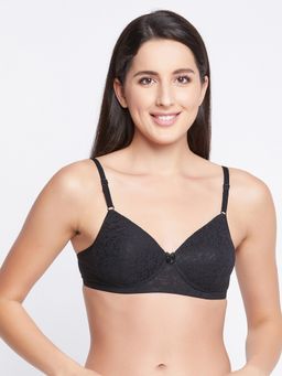 Clovia - Padded Non-wired Full Cup T-shirt Bra In Black - Lace