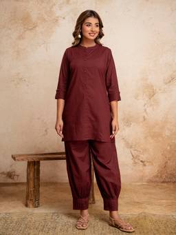 Anurang - Women's Pure Cotton Mandarin Collar Co-Ord Set