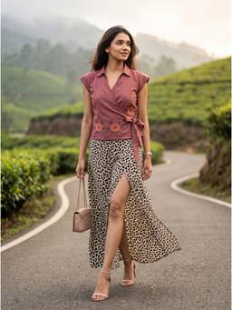 Vastara TheLabel - Handloom Organic Cotton Top with Floral Embroidery In Dusty Rose