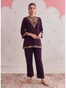 Lakshita - Arzoo Sangaria Purple Embroidered Co-Ord Set